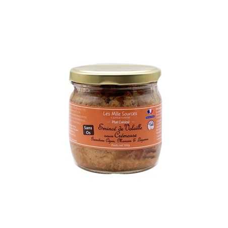 Émincé de Volaille Sauce crémeuse Garniture Cèpes, Marrons et Légumes 